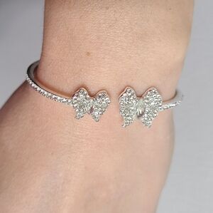 AK Silvertone Butterfly Hinge Bangle Bracelet